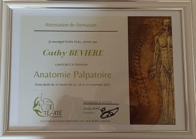 Attestation formation anatomie palpatoire Cathy Bevière Au Moment Présent