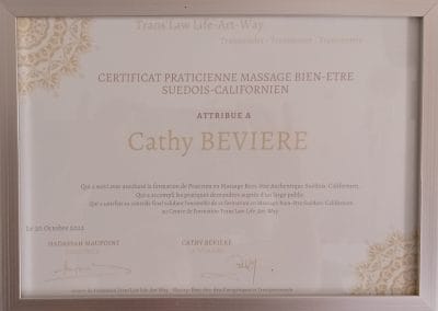 Certification massage suédois californien Cathy Bevière Au Moment Présent