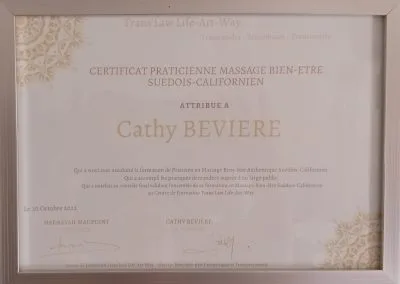 Certification massage suédois californien Cathy Bevière Au Moment Présent